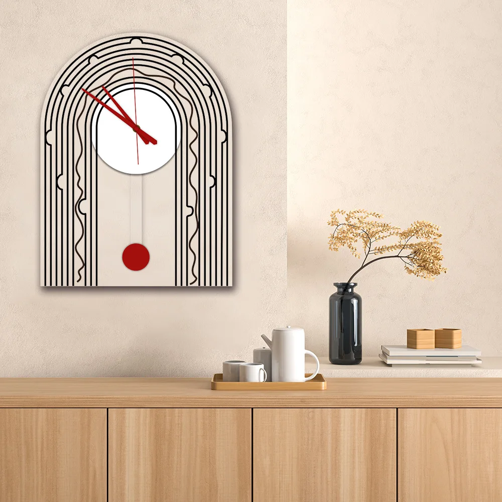 ساعة حائط مخططة كريمي بسيطة وبوهيمية مبتكرة - زخرفة ديكور متأرجحة لغرفة المعيشة وغرفة النوم وديكور المنزل