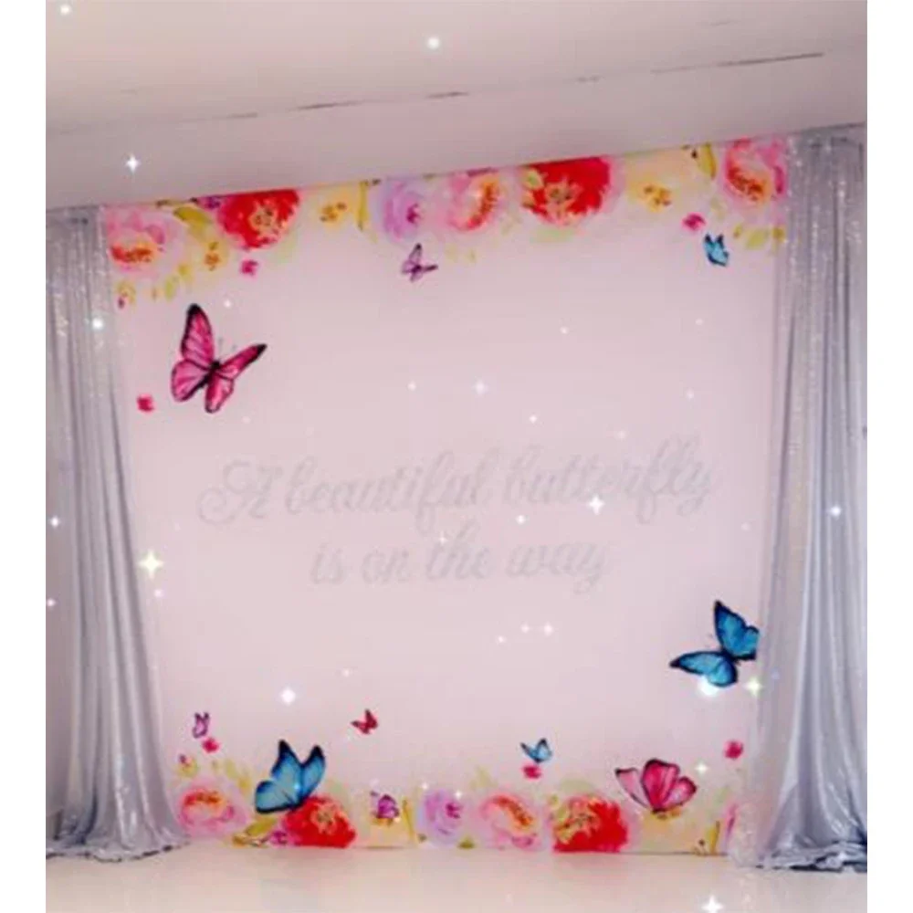 Fondos de cumpleaños de mariposa, mesa de pastel, fiesta, fotografía de bebé, fondo de Hada de las flores impreso, fondo artístico para niños