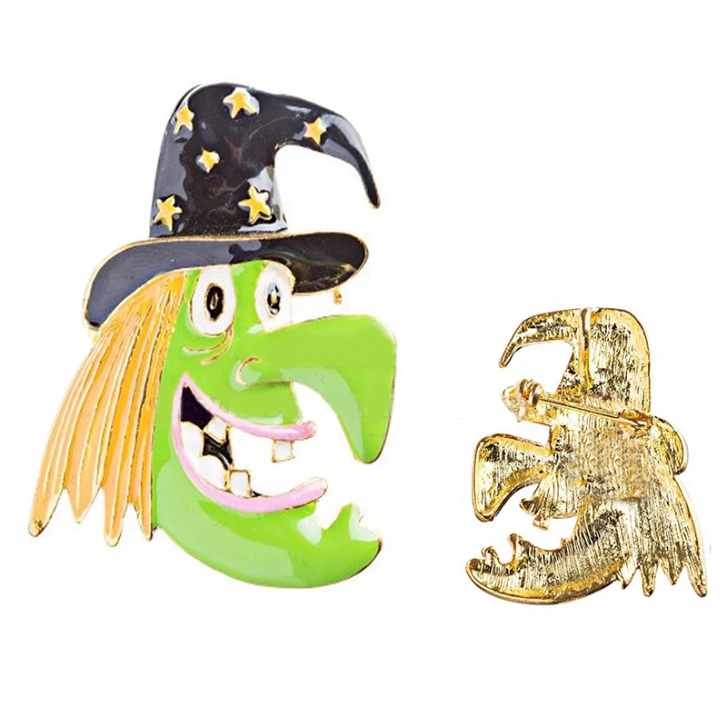 

Halloween Costume Jewelry Fun Witch Face Charm Brooch Pin