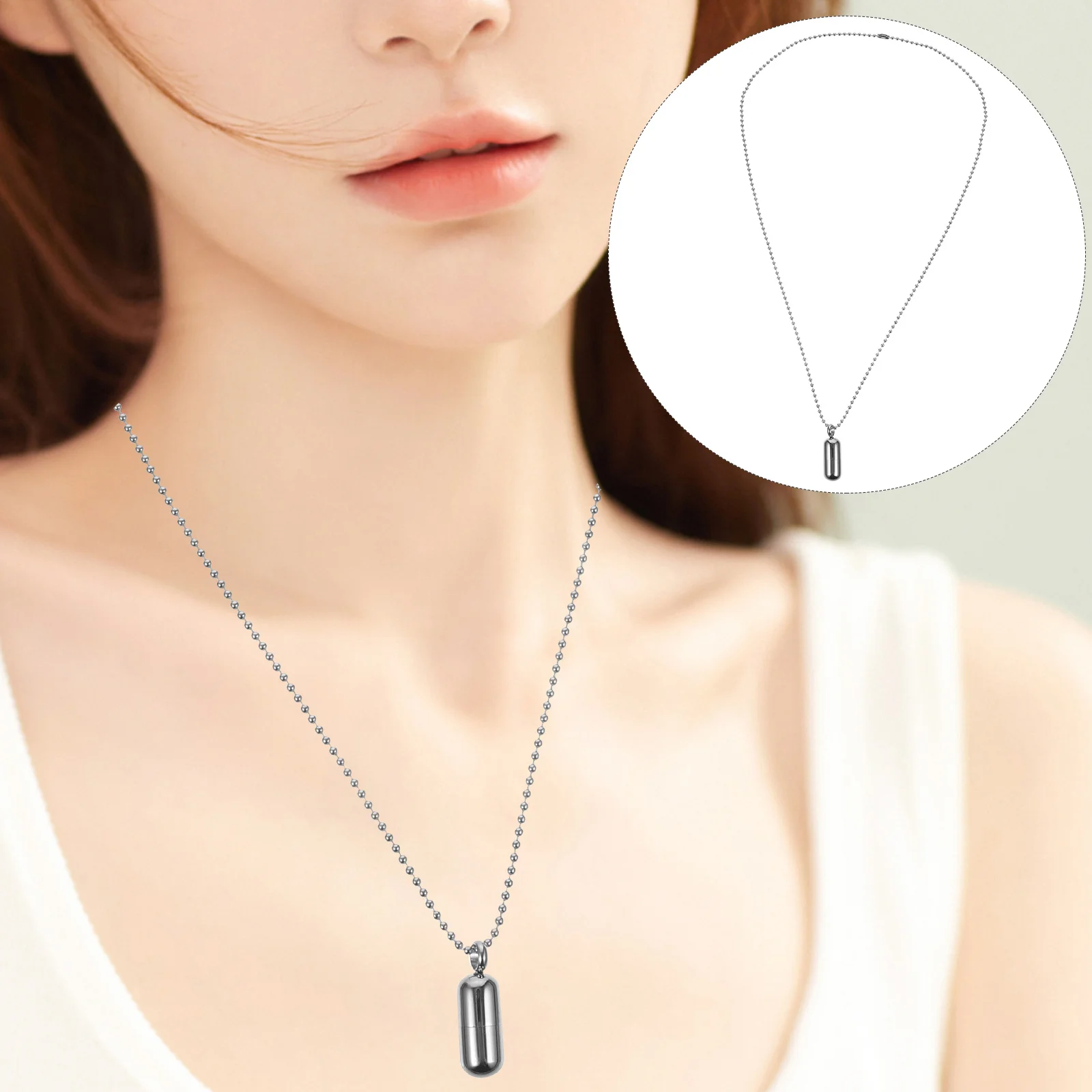 Perfume Bottle Pendant Necklace 55cm Steel Chain Openable Capsule Hollow Titanium Steel Pill Container Gifts Strong