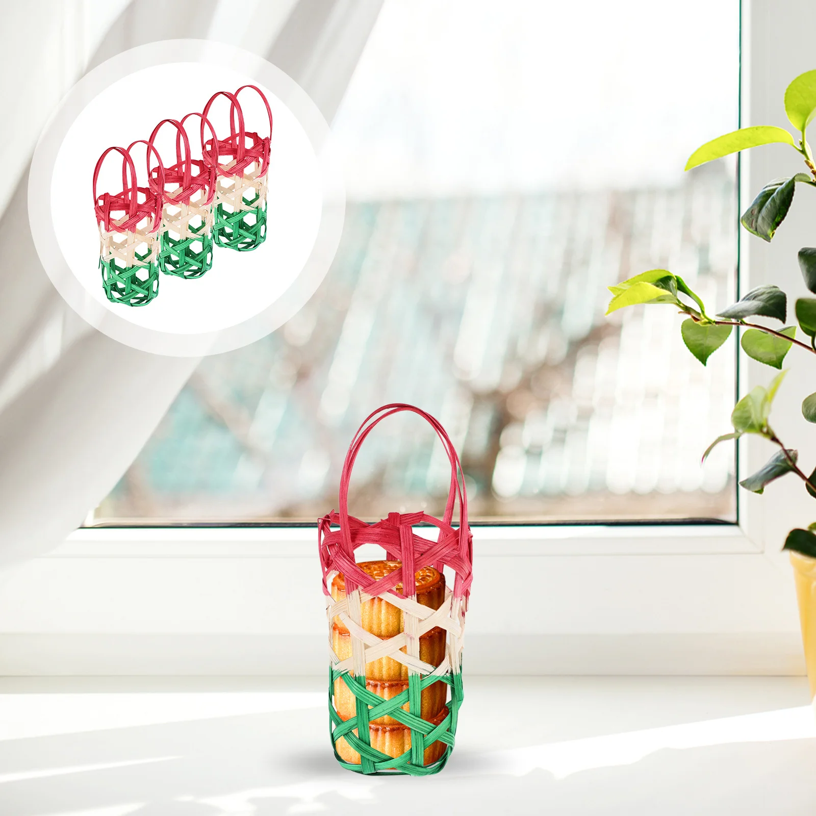 3pcs Handheld Bamboo Basket Portable Egg Storage Basket Household Organizer Container Large Capacity Picnic Baskets For Snacks