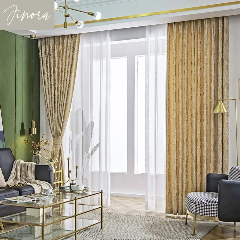 2025 New Style Cotton And Linen Golden Bronzing Thickening Shading Soundproof Curtains For Living Room Bedroom Finished Products
