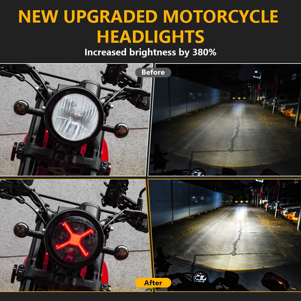 Farol LED para motocicleta de 5,75 polegadas, farol VERMELHO estilo X esfumaçado 5-3/4, compatível com Harley 883 1200 X48 Indian Scout etc.