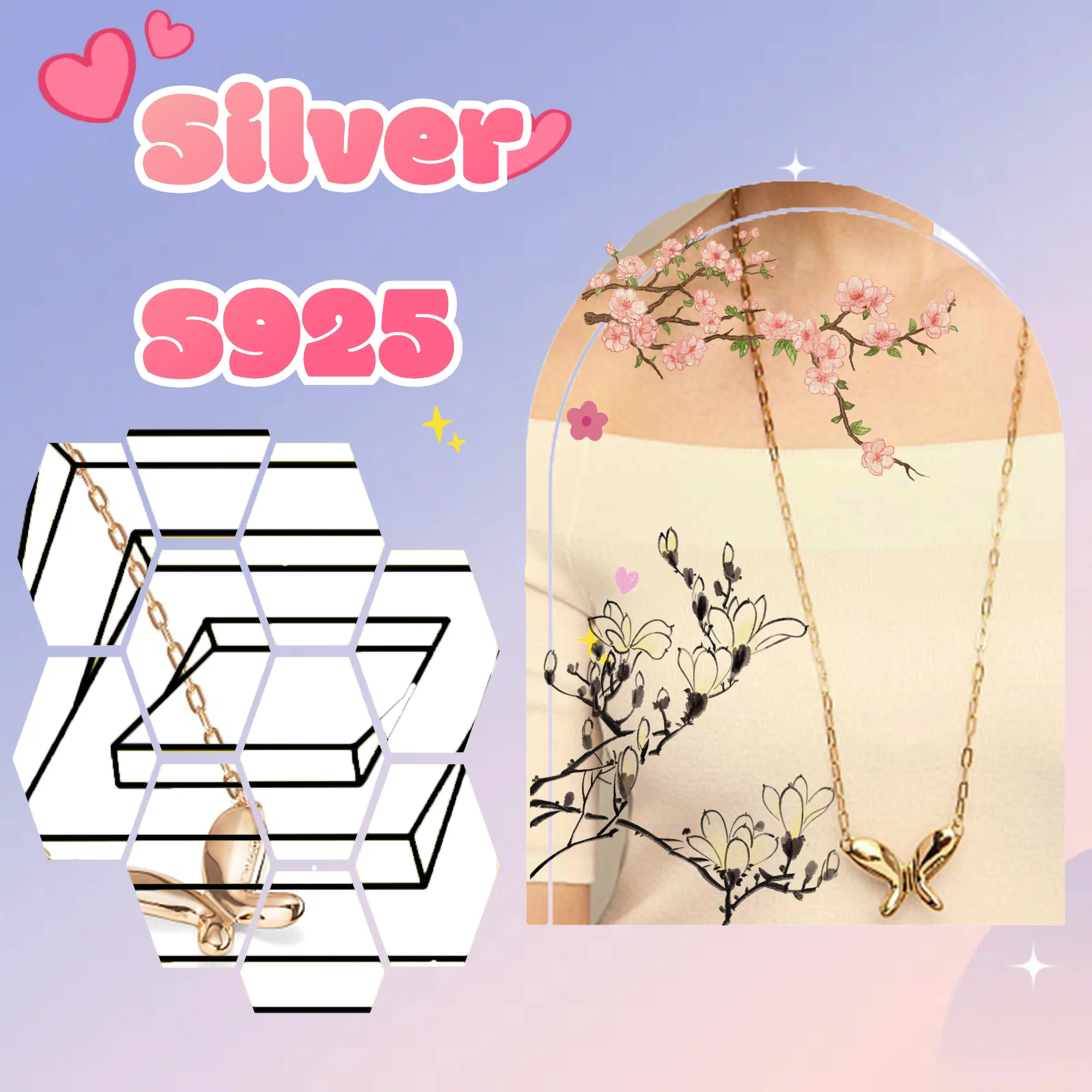 

S925 sterling silver no50 office ladies' jewelry Spanish tassel butterfly sweet necklace as a gift for mother to wear