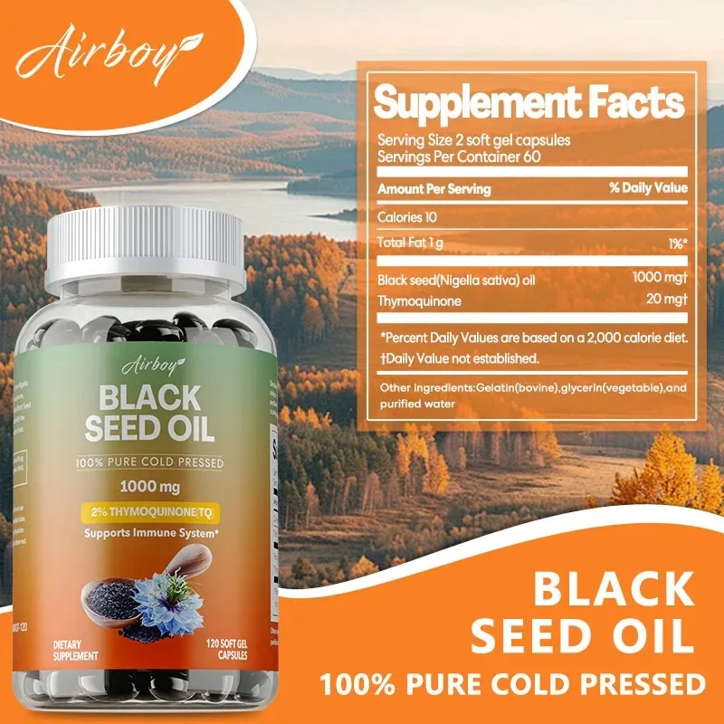 Black Seed Oil Capsules - Immune Support, Promotes Hair Growth, Provides Nutritive Antioxidants