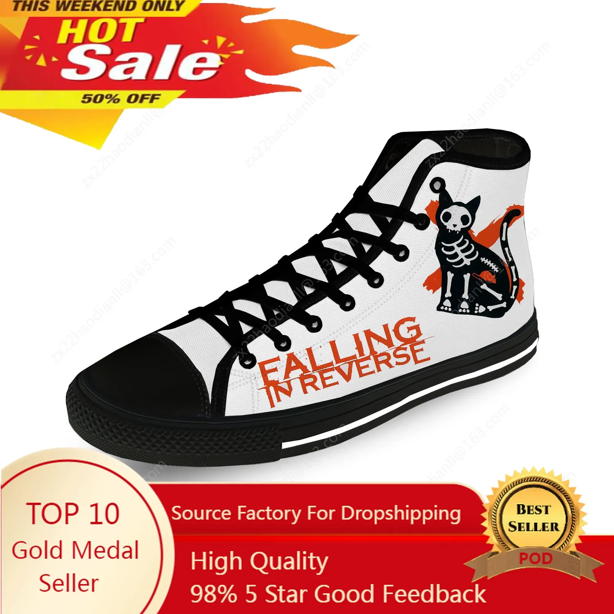 Falling In Reverse High Top Sneakers Mens Womens Teenager Casual Shoes Canvas Running Shoes 3D Print Breathable Lightweight shoe