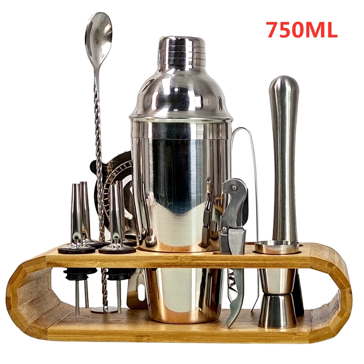 550/750ml 12pcs/Set Stainless Steel Cocktail Shaker Bar Mixer Set Bartender Kit with Stand