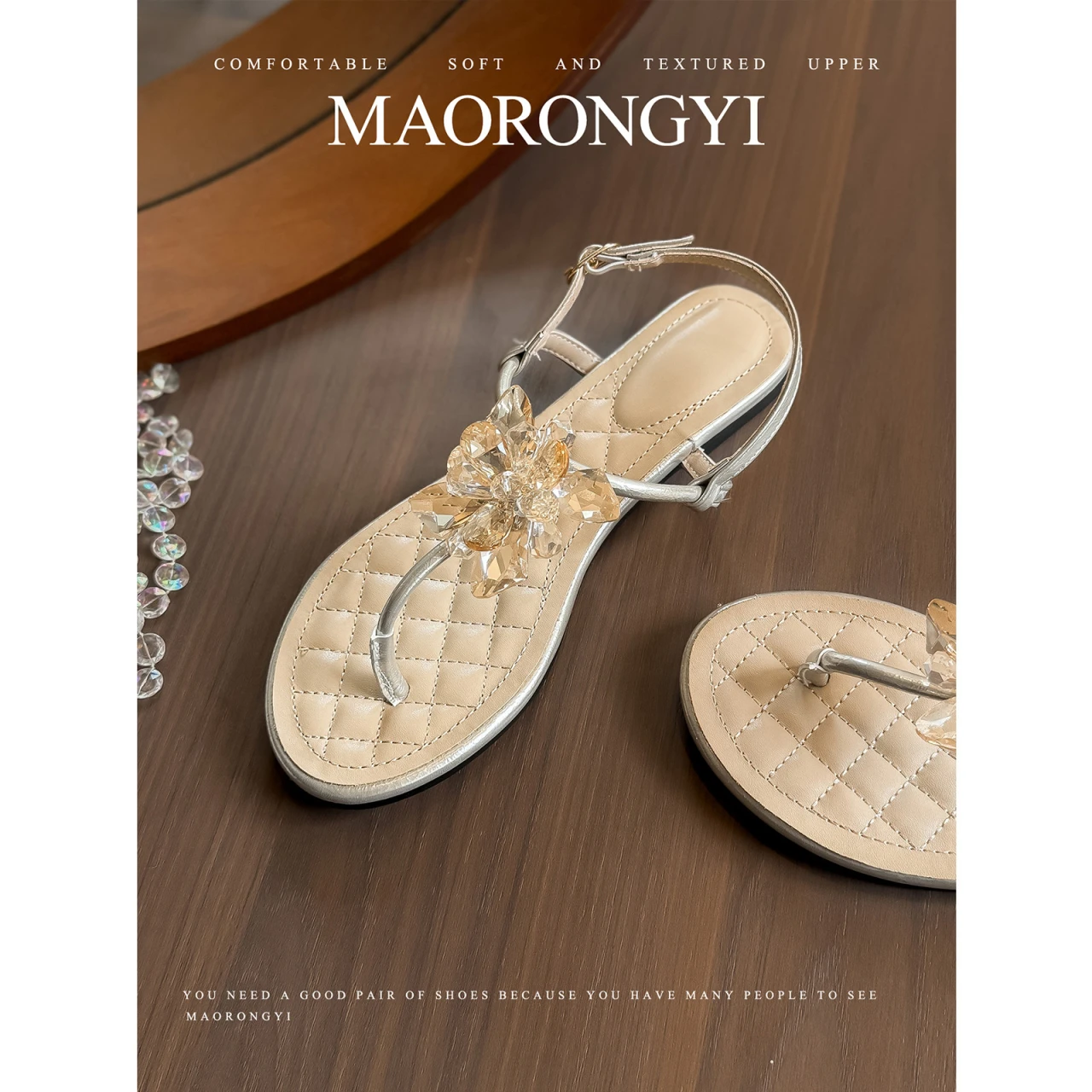 Fashion Diamond-studded Woven Sandals, Slim-fitting, Versatile Style, 2026 New Lightweight Beach Vacation Sandals