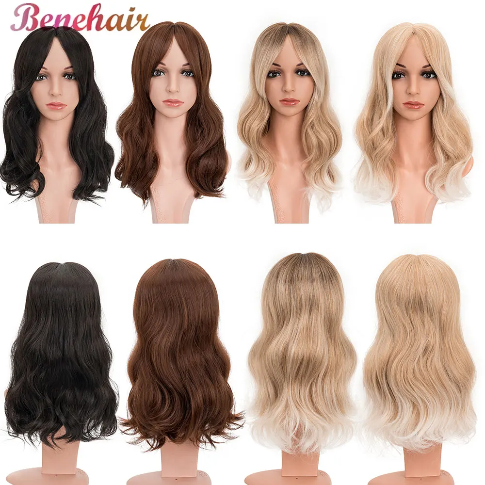 Benehair 18\'\' Body Wave Hair Toppers z grzywką dla kobiet Syntetyczne treski dodające objętości włosów Długie warstwowe nakładki do włosów