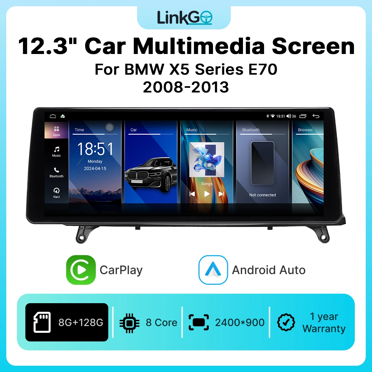 For BMW X5 F70 2008-2013 with 12.3Inch car multimedia display CarPlay Android Auto Car headunit Car Radio Multimedia Stereo