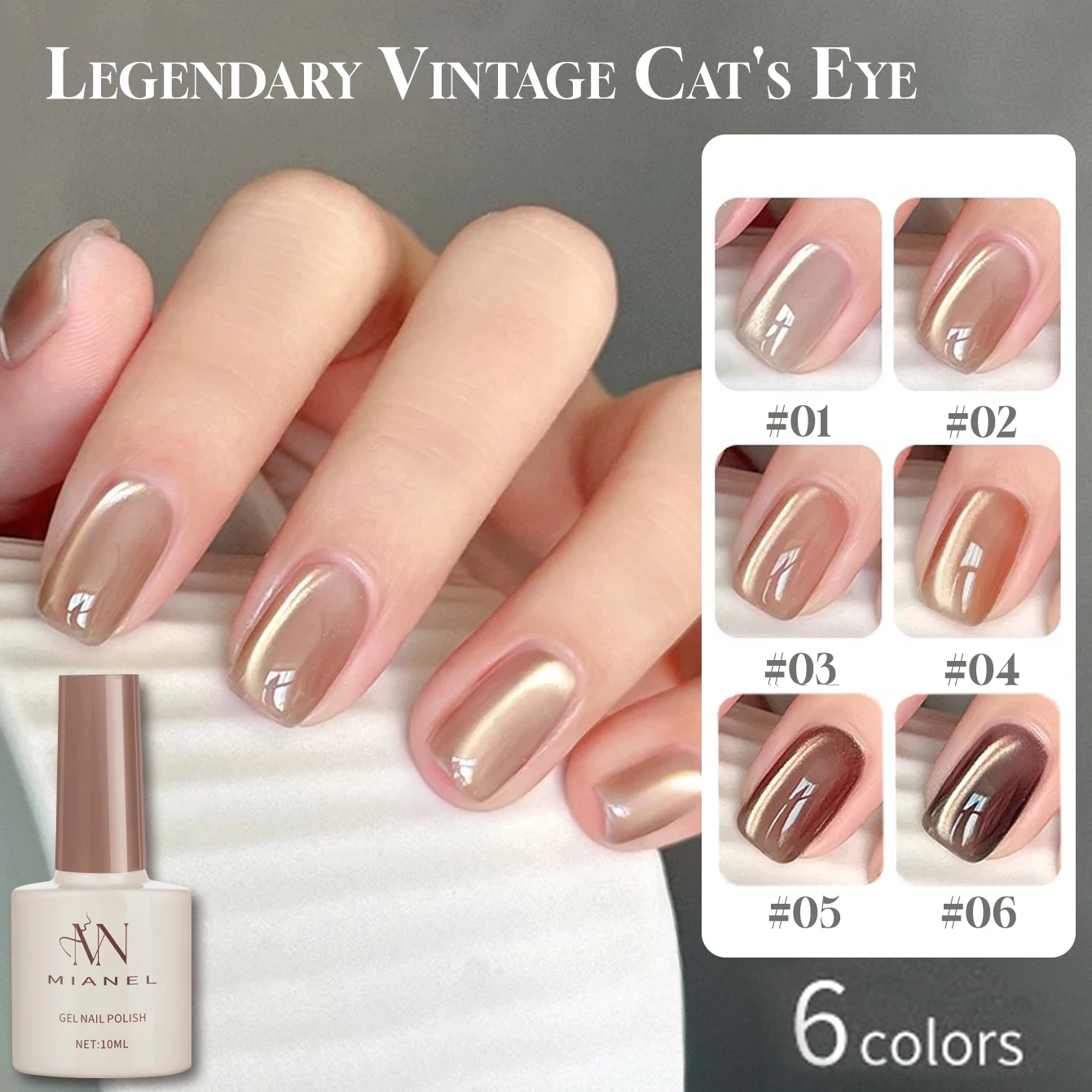 MN 10ML Zimowy najlepiej sprzedający się Li Ge Retro Champagne Gold Glass Bead Cat's Eye Gel Nail Polish 2025 Nowy wybielający żel polski