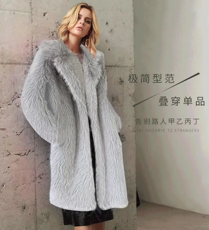 Winter Womens Fur Coat Luxury Furry Long Faux Fur Jacket Loose Lapel OverCoat Thick Warm Female Plush Faux Rabbit Coats New