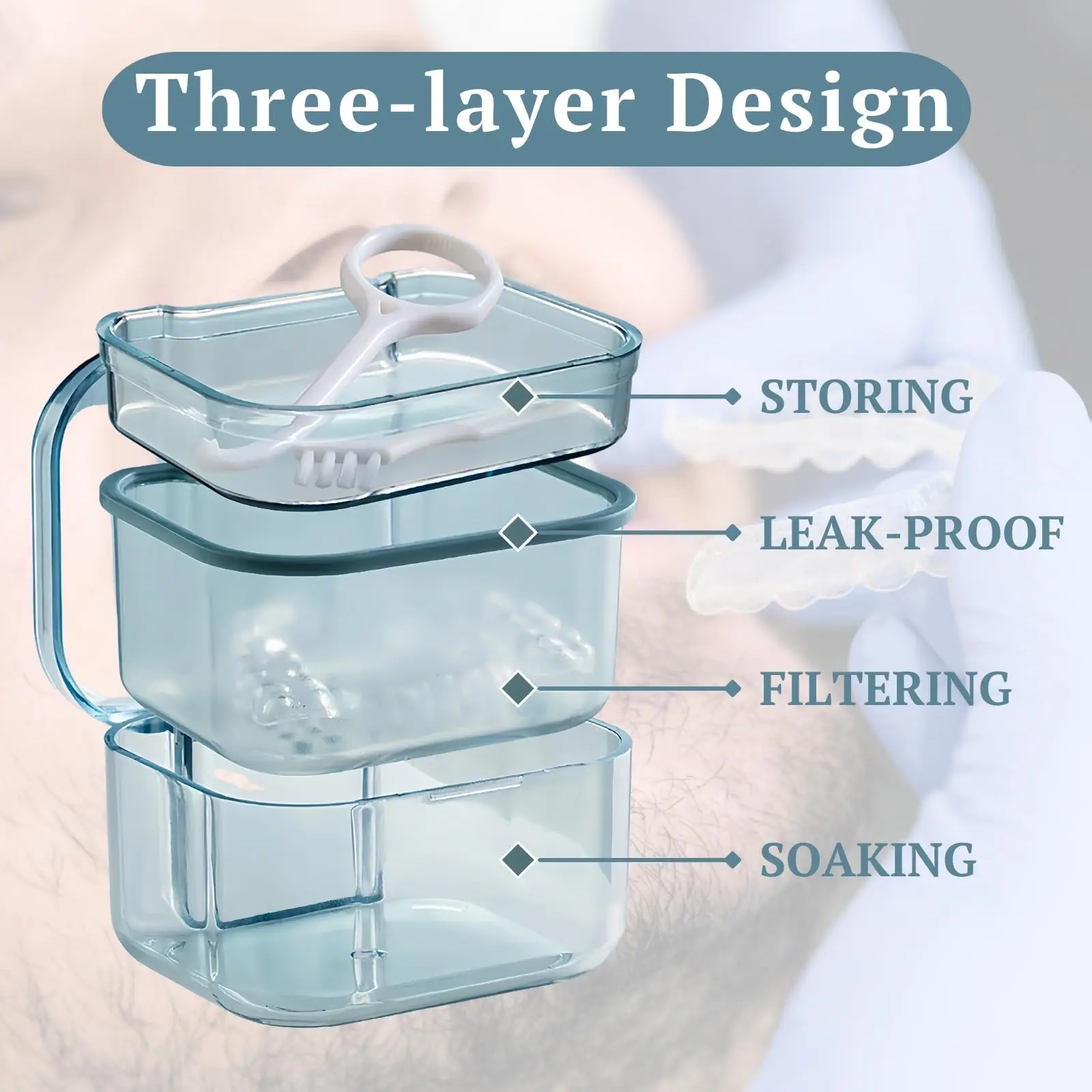 Denture Bath Case Leak-Proof Retainer Case Soaking Denture Box for Braces Mouth Guard Invisalign Retainer Holder Cleaner Cup