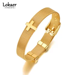 Lokaer Titanium Religious Cross Charm Bracelets Jewelry For Women Girls Stainless Steel Adjustable Watch Strap Bracelet B21129