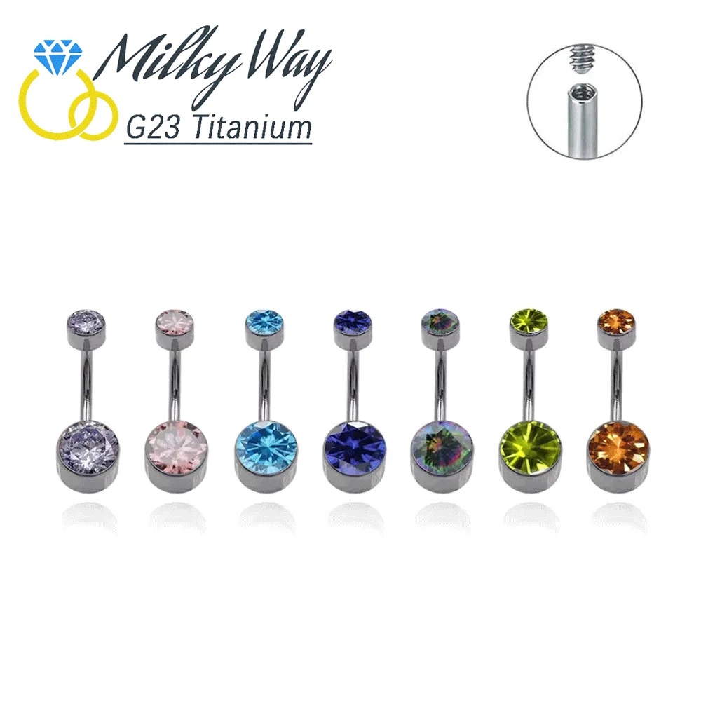 G23 Titanium Navel Ringen Kleurrijke 3a Zirkoon Steendraad Sexy Navel Piercing Lichaam Sieraden Vrouwen Ombligo Ring