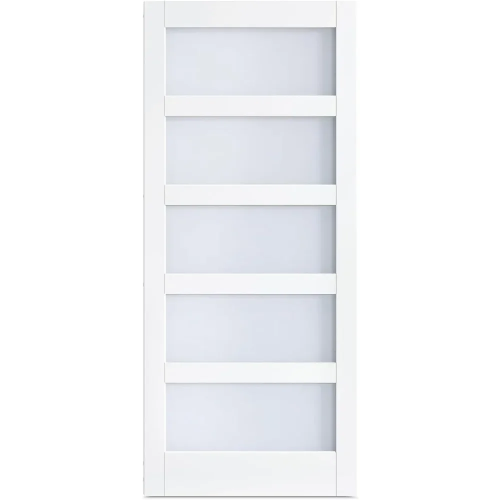 Porte de Grange Coulissante en Verre Uniquement, Panneau en Bois LVL Recouvert d'Eau Blanche, Surface en PVC, 36x84 Pouces