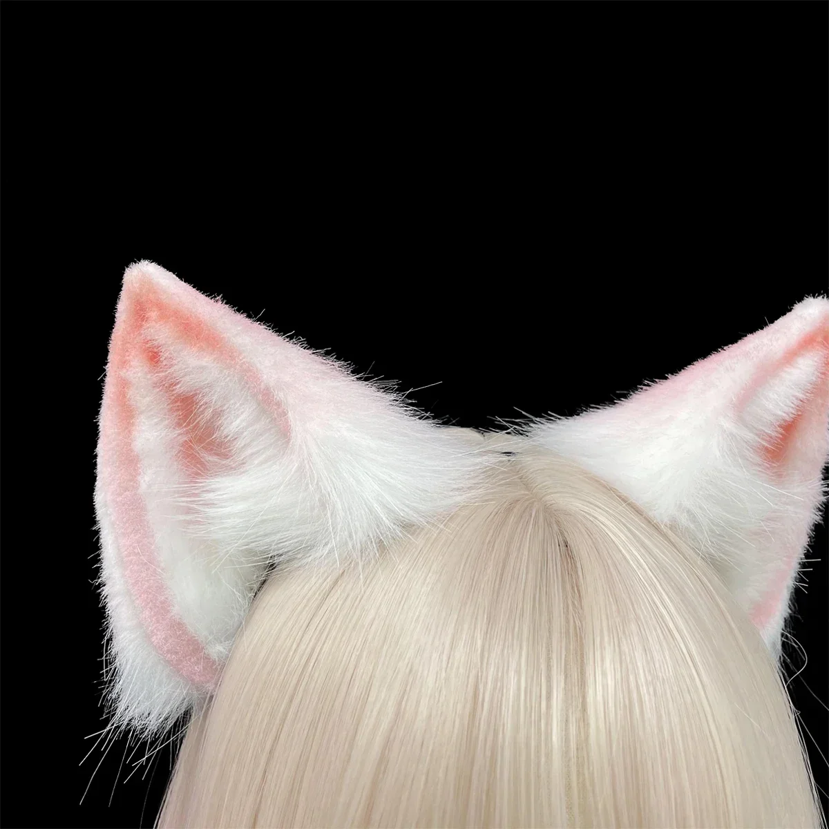 Handmade Customized Lovely Beast Anime Halloween Cosplay Prop Pink Fox Ears Hairhoop Headwear Headband Headdress Simulation E
