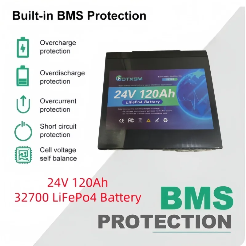 

24V LiFePO4 32700 120Ah lithium iron phosphate battery BMS 8000+ cycle solar RV golf cart off-grid solar power generation system