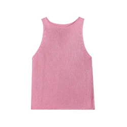 PB&ZA2024 Summer New Women's Fashion and Elegance Casual Round Neck Knitted Tank Top Sleeveless T-shirt