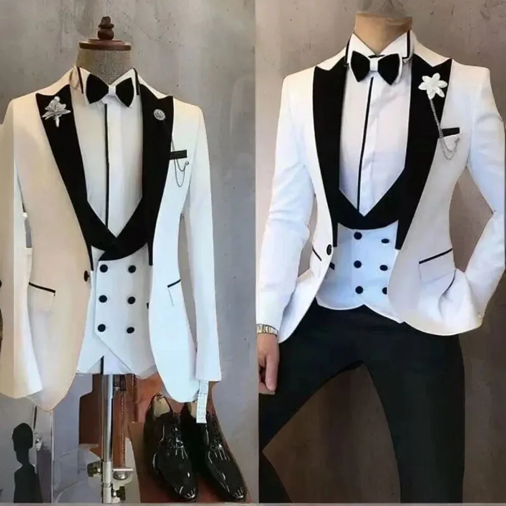 DV069 Men's Suits Slim Fit 3 Piece Italian Style Suits For Wedding Groomsmen Grom Tuxedo Jacket With Double Breasted Vest Pants