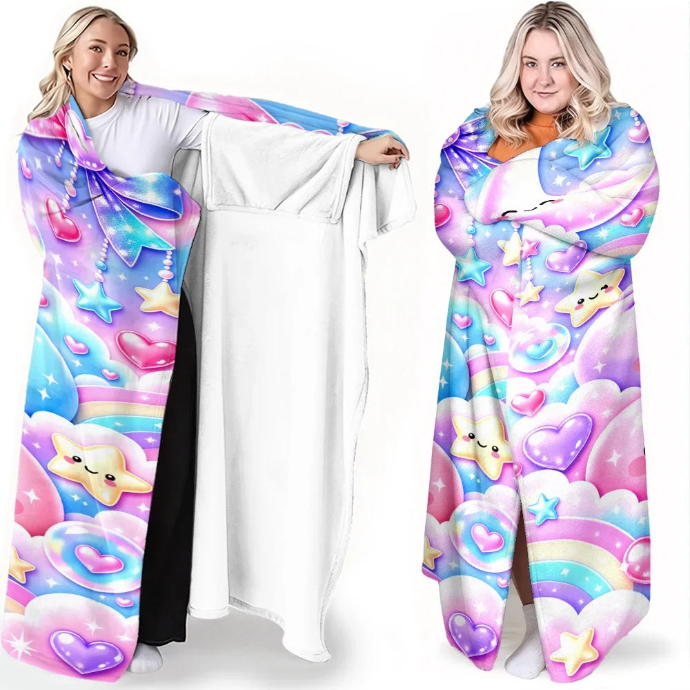 1pc Kawaii Dumpling Print Wearable Blanket-Soft, Soft and Comfortable, Unisex and Comfortable. Perfect for lounging, sleepovers,