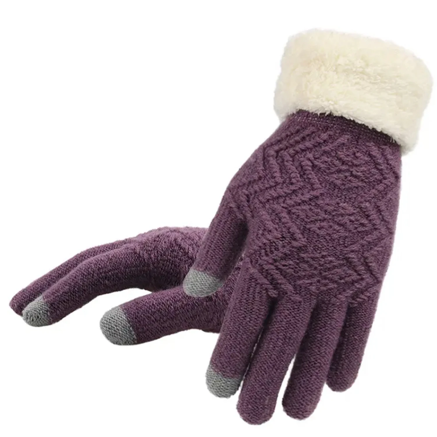 Women's Cable Knit Winter Gloves - Stylish 3 Fingers Touchscreen Gloves in Solid Color for Fashionable Warmth