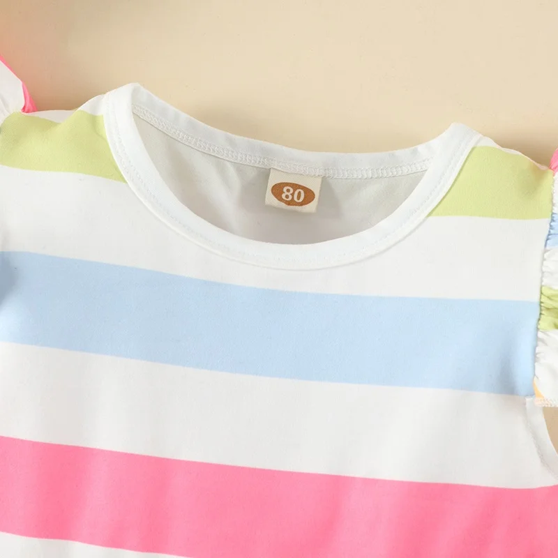 2022 Newborn Baby Clothes Summer Baby Girl Outfit Colorful Rainbow Striped Flying Sleeve Baby Rompers Cool Baby Jumpsuits 0-18M