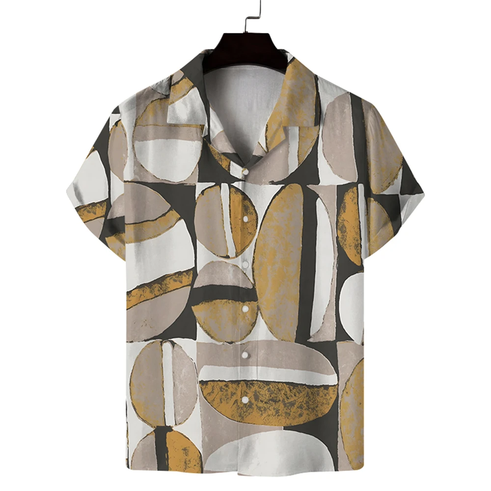 

Мужская рубашка с короткими рукавами и гавайским геометрическим узором, мужская повседневная рубашка, летняя пляжная праздничная модная мужская рубашка