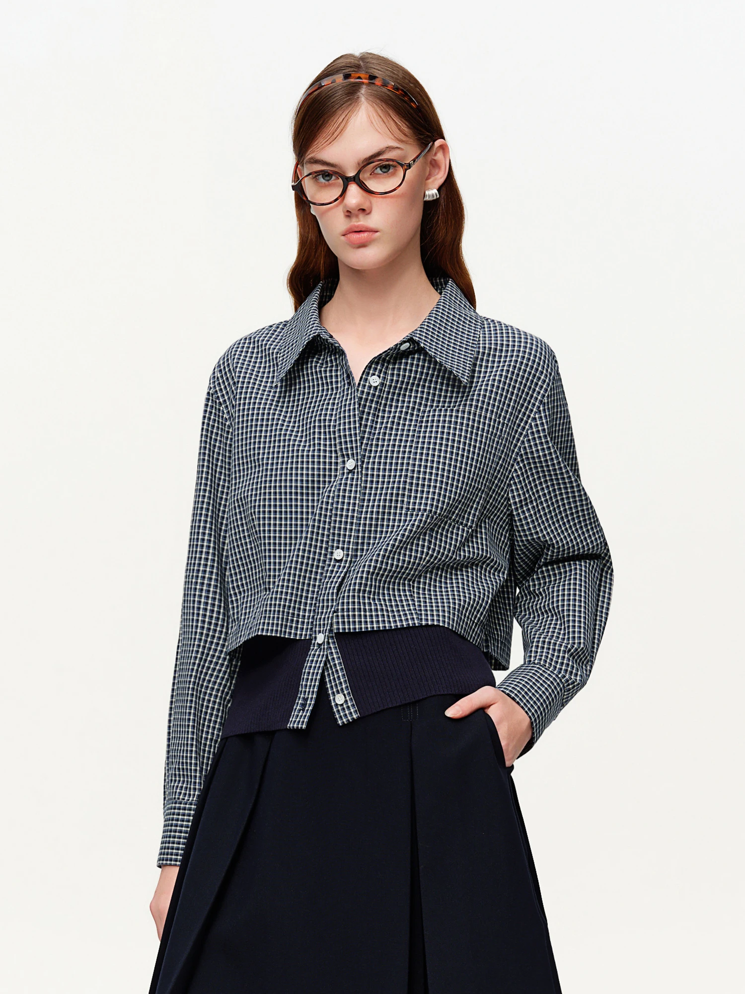 DUSHU 2026 Frühling Damen Geripptes Dreifarbiges Langarmhemd - Elegante Bluse für den Arbeitsweg Vielseitiges Styling fürs Büro