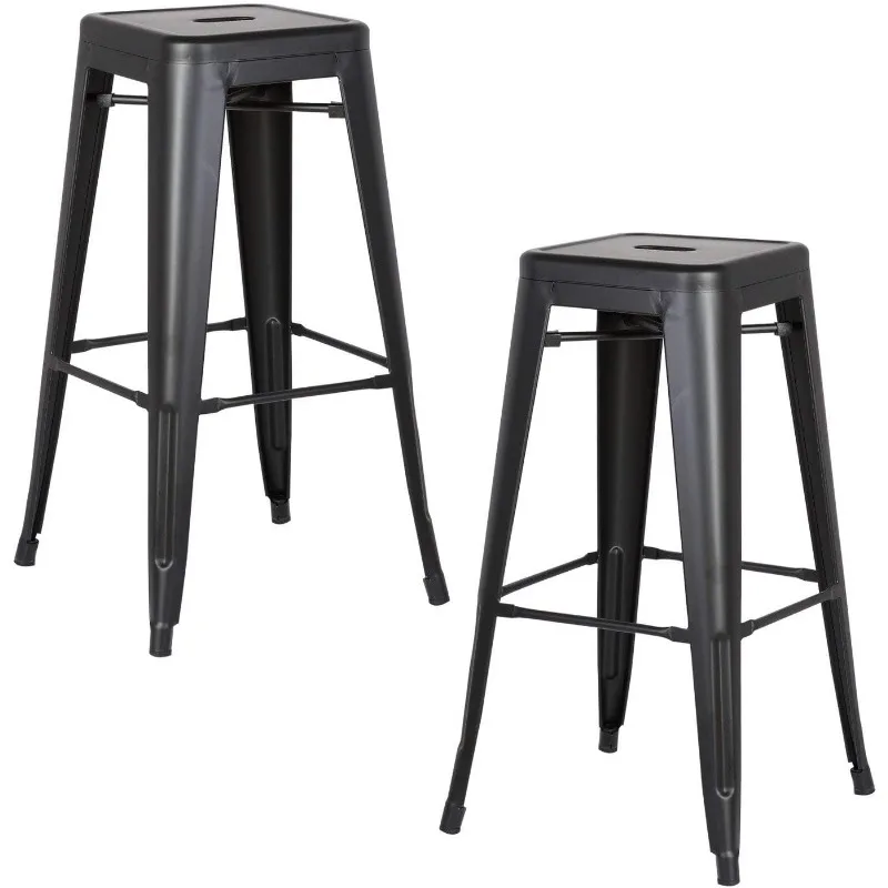 Backless Metal Barstools, Modern Industrial Light Weight Stackable Counter Height Bar Stools Set of 2 for Indoor and Outdoor Use