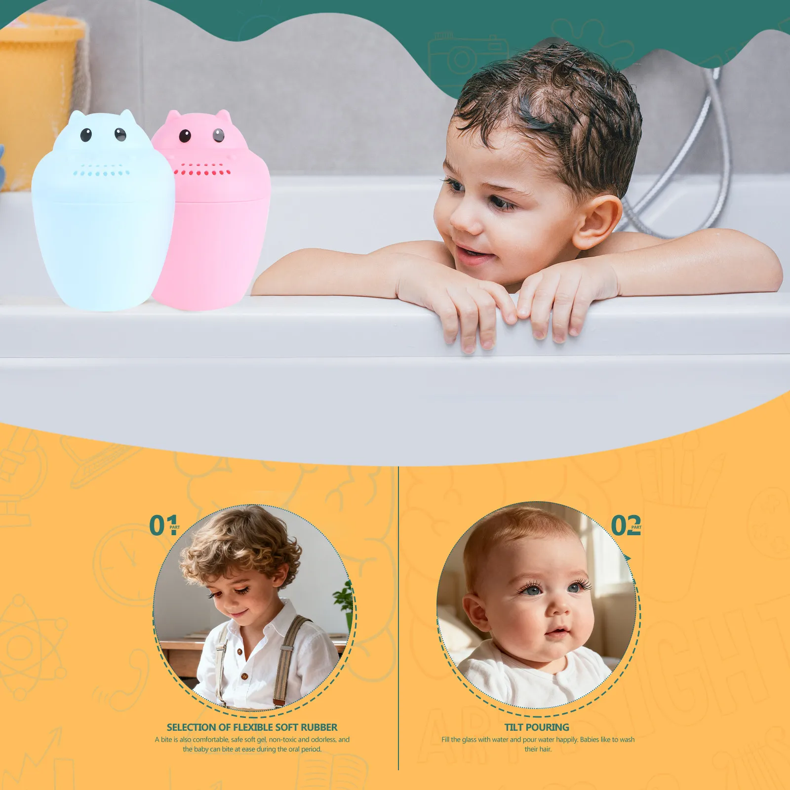 

2Pcs Bath Water Ladle for Washing Hair Cute Cartoon Design Infant Shower Scoop Reusable Plastic Bathing Cup Smooth Flow