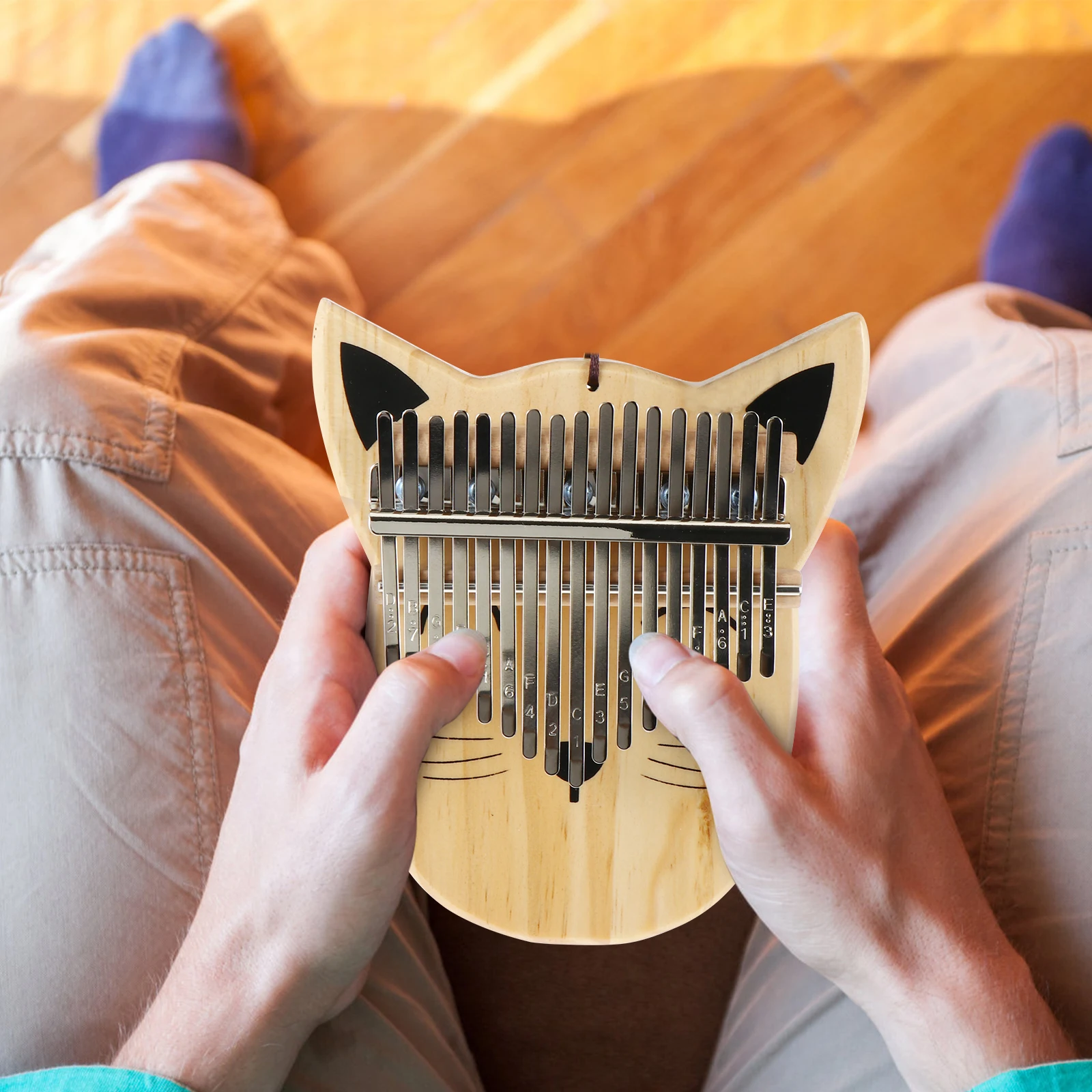 

s Thumb Piano Set Wood Kalimba Mbira Finger Wooden 17 Keys Crystal Pig Shape Child