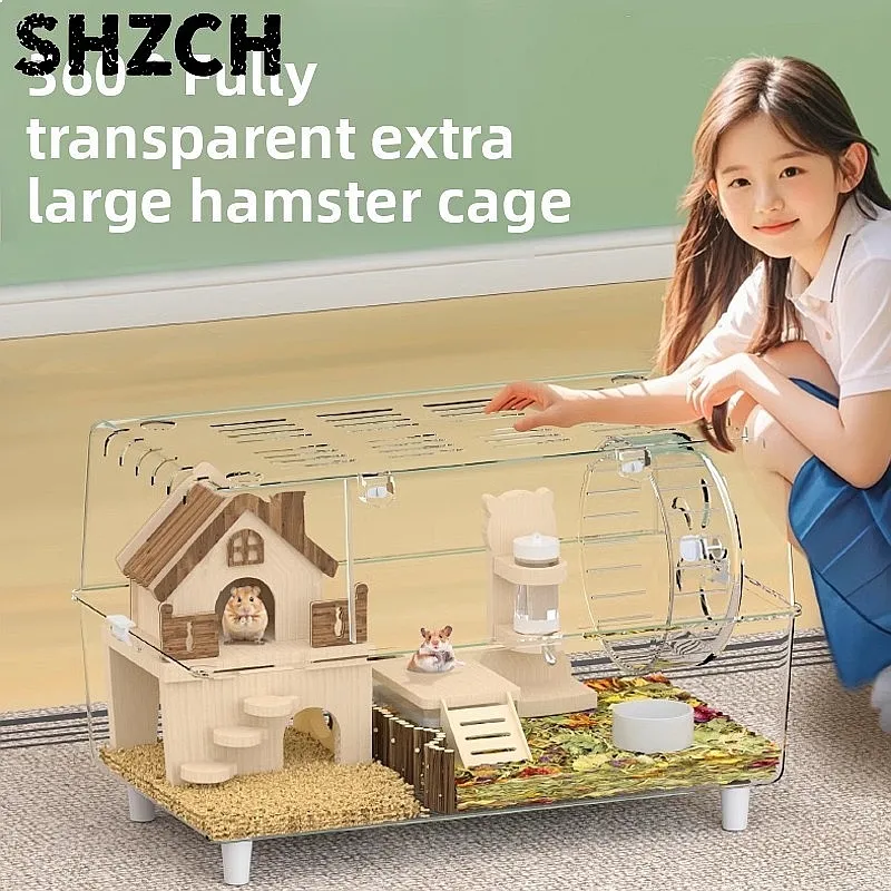 Acrylic Hamster Cage Extra Large Transparent Double-Layer Luxury Villa for Syrian