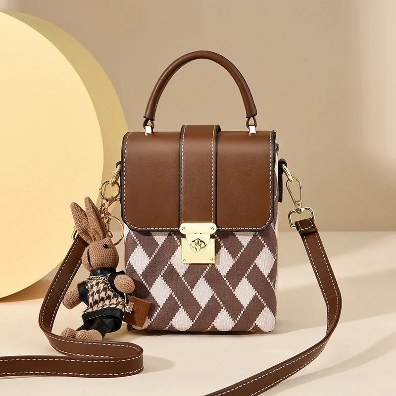 

Mobile Phone Bag Women's 2024 New Women's Messenger Bag Single Shoulder Small Satchel Niche Plaid Small Square Bag