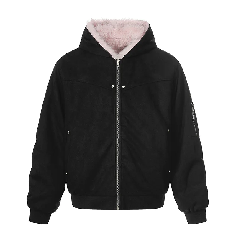 

Hip Hop Winter Fleece Jackets Parka Streetwear Harakuju Warm Outwear Coats For Unisex Oversized