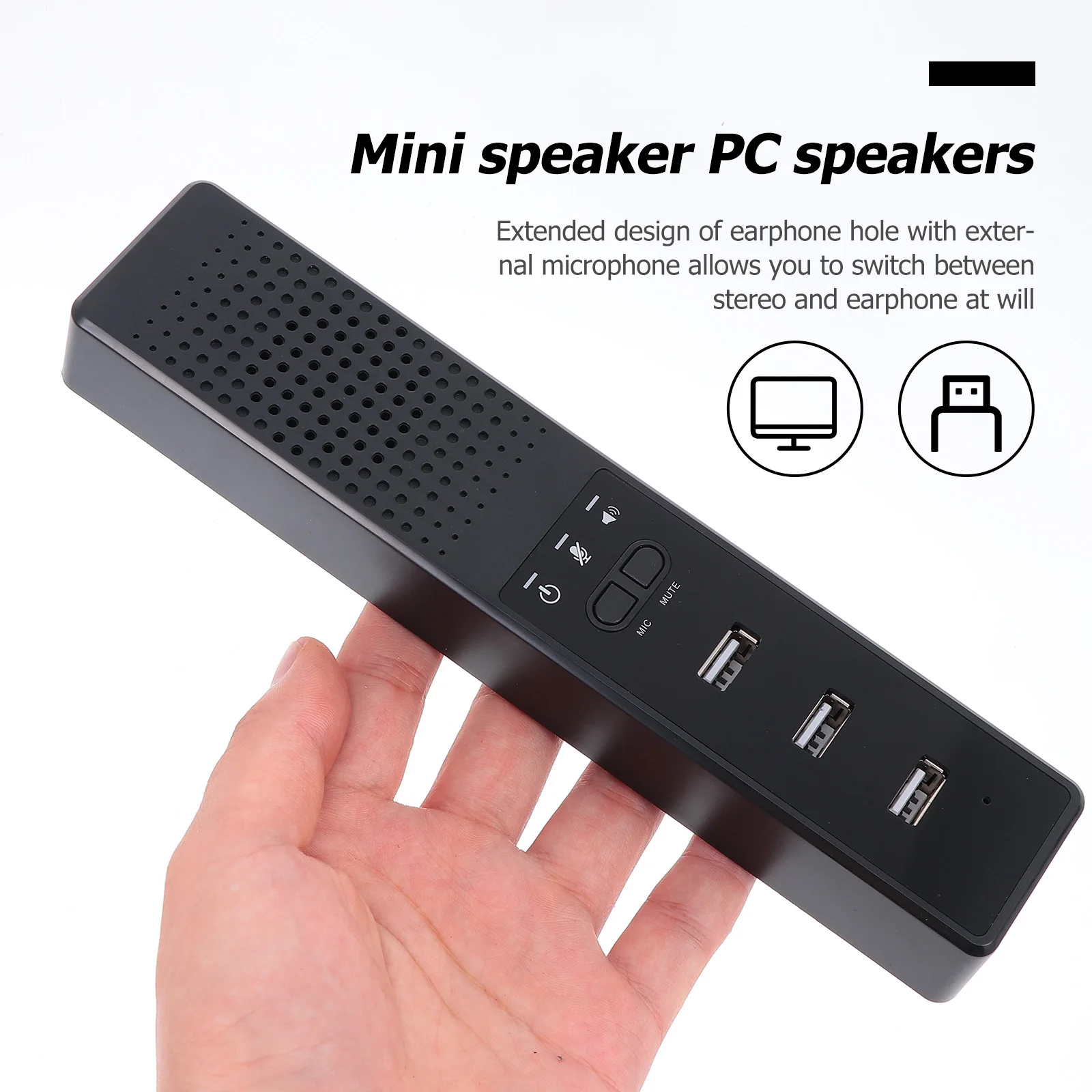

1pc Home Mini Audio Office Pc Speaker Laptop Speaker 3 Usb Interface Lightweight Stereo Sound Desktop Loudspeaker Conference