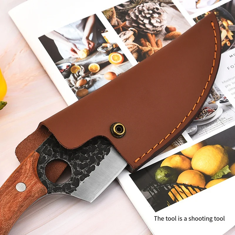 Funda para cuchillo de piel de vaca, cuchillo para deshuesar, pequeños cuchillos de cocina, funda de PU con anillo para cinturón, funda para cuchillo portátil