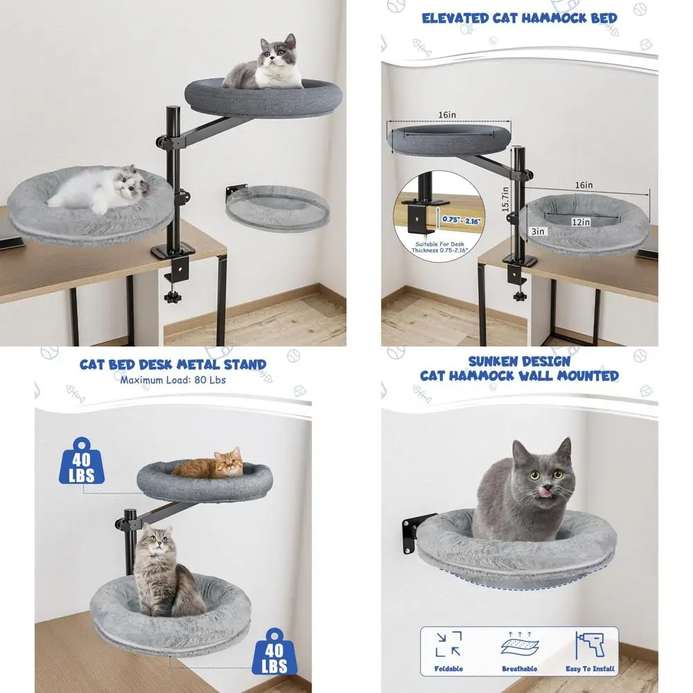 

Вращающаяся приподнятая лежанка для кошек, 360° ° Поворотное, регулируемое крепление, выдерживает до 80 фунтов, моющаяся ткань, лежанка для котят, настенное крепление для домашних животных.