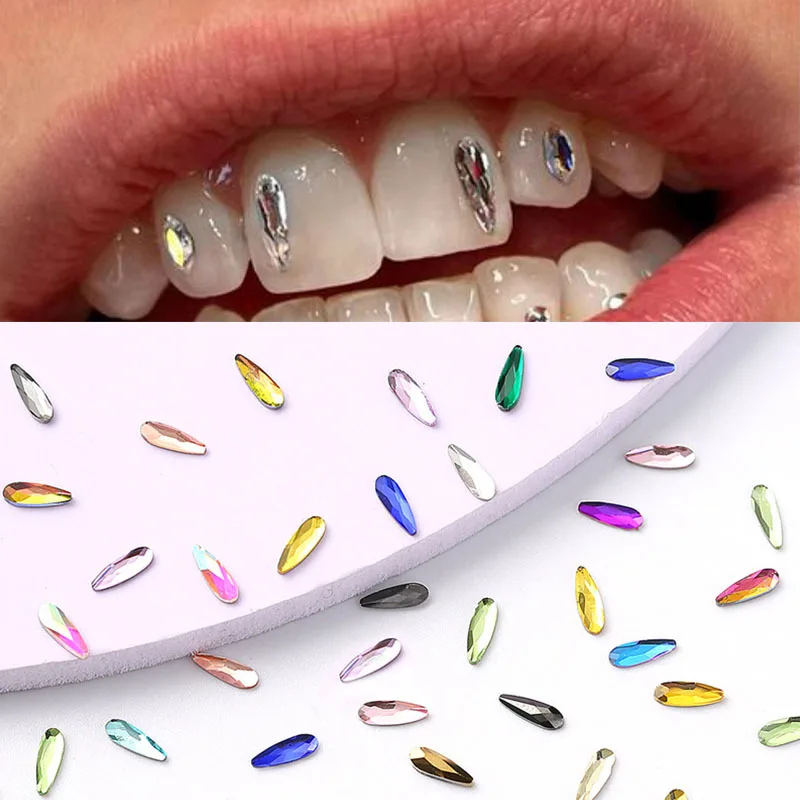 100pcs Mixed shaped diamond Nail Teeth Face decoration Dental drill glass Healthy unleaded flat bottom diamond nail decoration