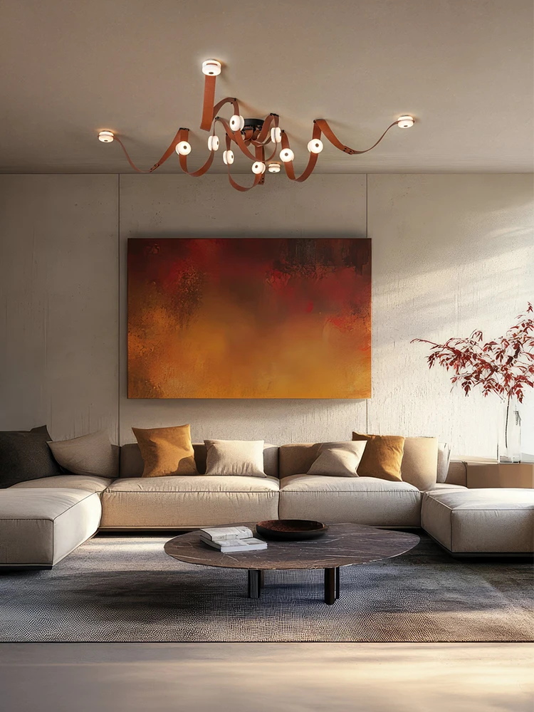 

Elevate Your Living Room With Our DIY Long Leather Strap Marble LED Ceiling Lamp Dimming Function Gold Chrome Black Hardware