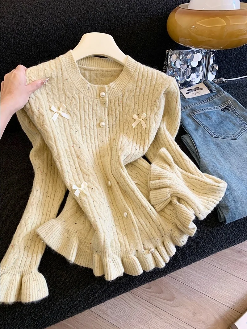 

Knot Thiened Knitted Cardigan Women's Slim Fit Soft Cozy Autumn Winter New Design Waist a Sweater Coat