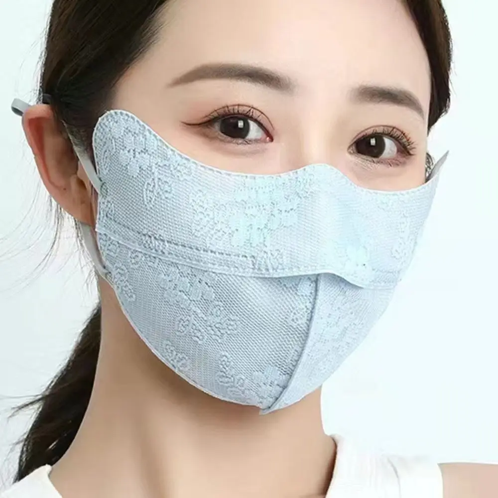 Hanging Ear Sunscreen Lace Face Cover Adjustable Strap Breathable Mesh Face Cover Driving Riding Flower Sunscreen Mask