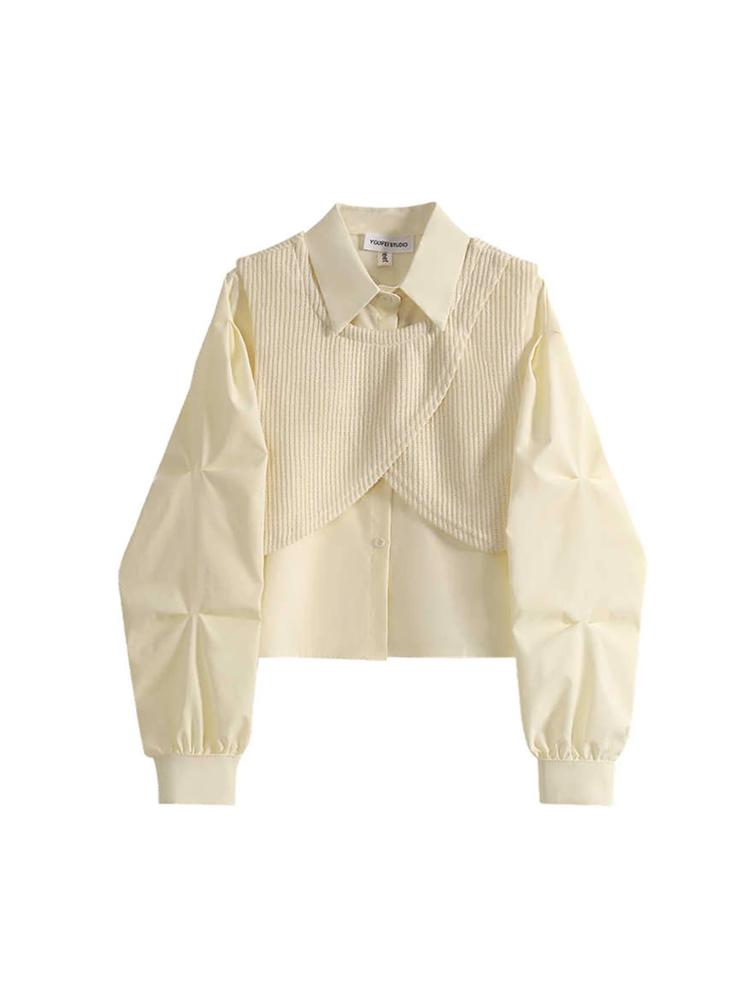 

Women Apricot Shirts and Blouses 2 Piece Set Y2k Aesthetic Vintage Elegant 2000s Long Sleeve Polo-Neck Shirt Clothes 2025 Autumn