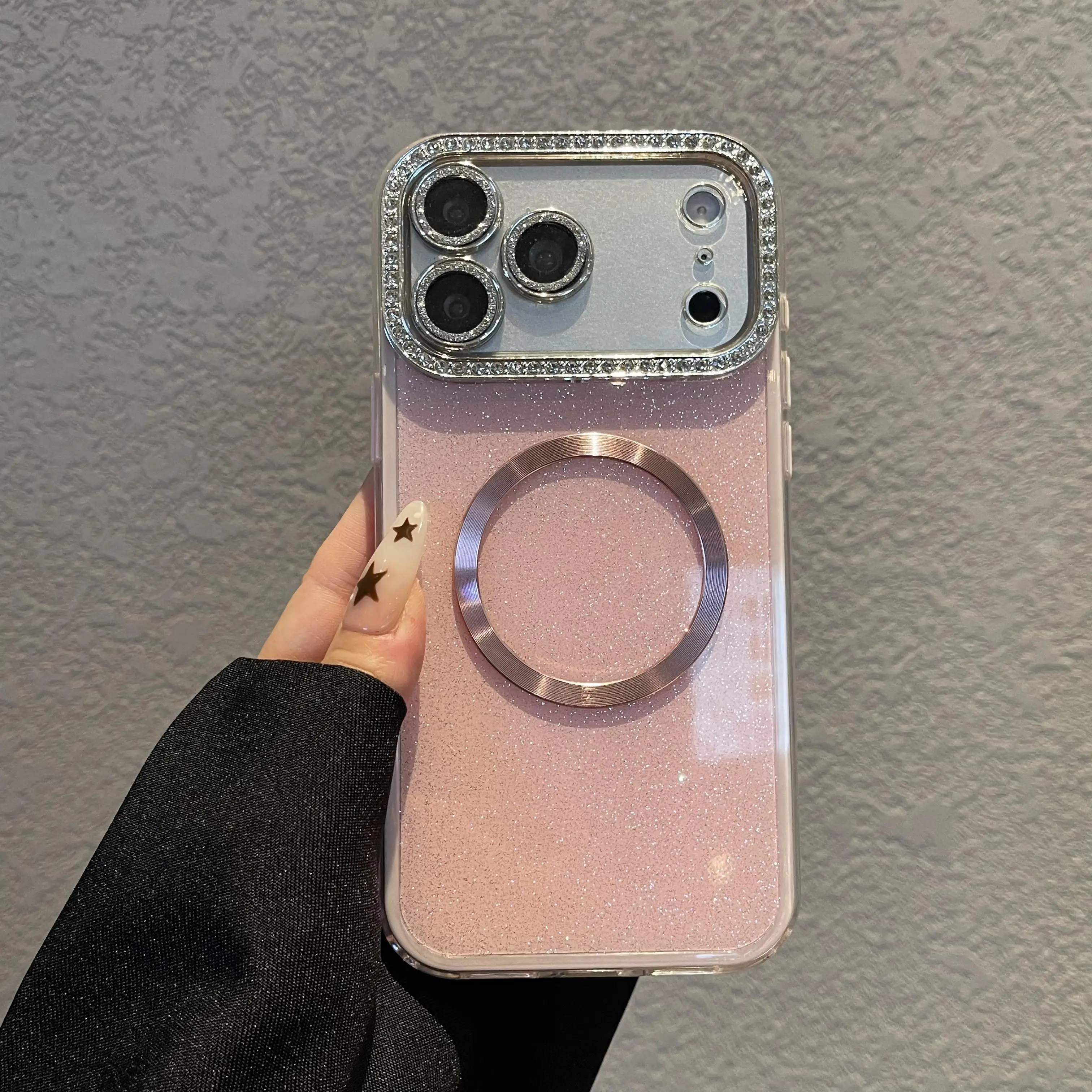

Glitter Diamond Camera Lens Magnetic Phone Case for iPhone 17 Pro Max Glossy Candy Color Phone Cover for iPhone 16 15 14 13