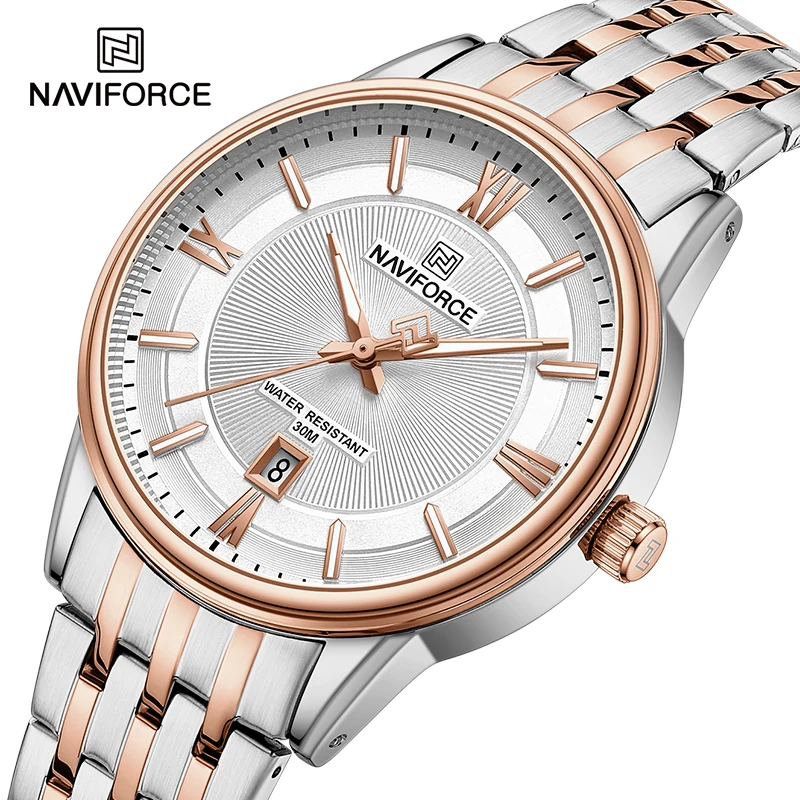 NAVIFORCE-Montre simple étanche pour couple, bracelet en acier inoxydable, montres-bracelets à quartz pour amoureux, horloge calendrier Shoous,