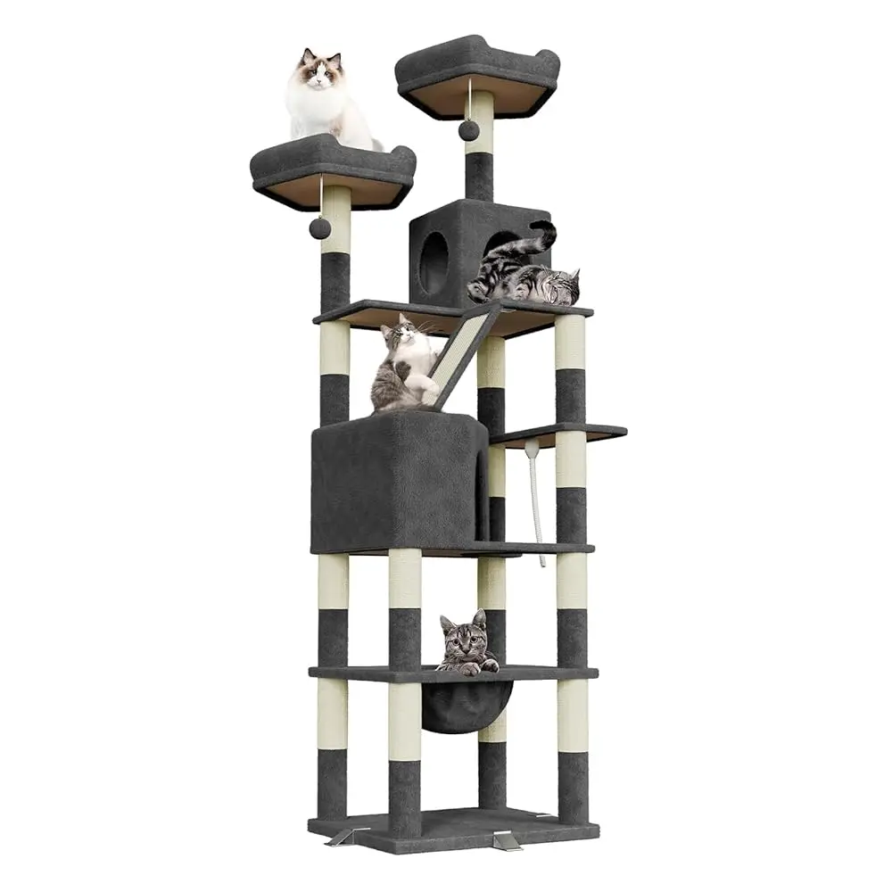 Oak & Tea XXL Krabpaal 208 cm krabpaal met huishangmat en krabplank Topping Safe voor grote katten