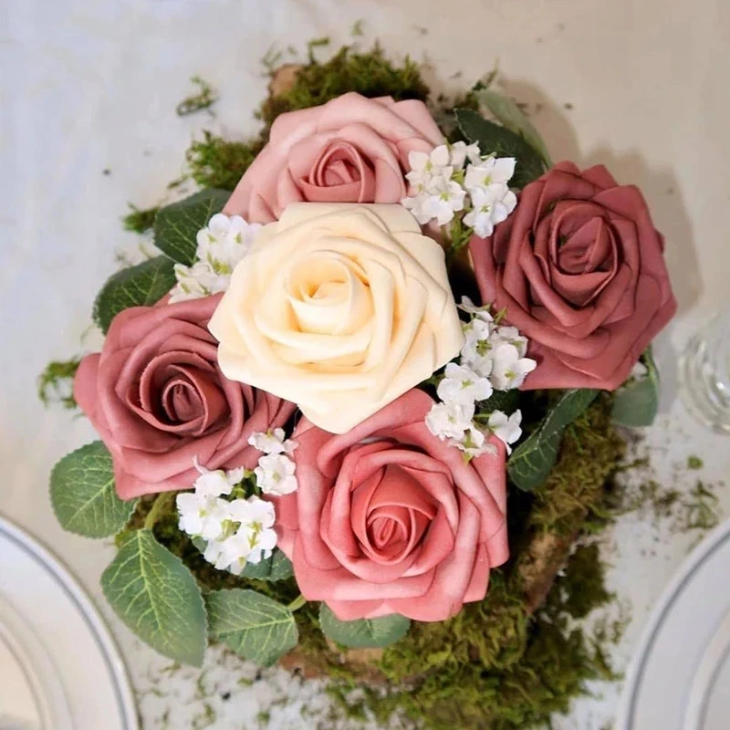 25Pcs 8cm PE Foam Rose Head Artificial Rose Flower Bouquet For Home Wedding Birthday Party Table Decor Valentines Day Gift Craft