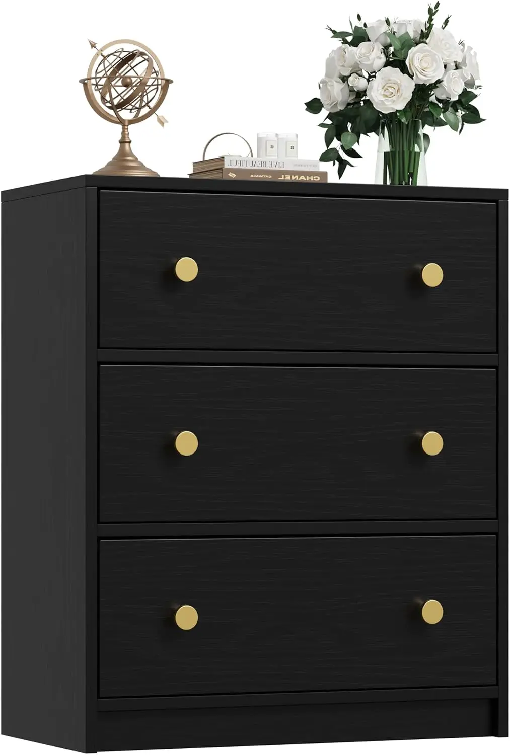 Black Nightstand for Bedroom with Drawers, Small Dresser Bedside Table Chest of Drawers for Bedroom, Hallway, Entryway, Closets,