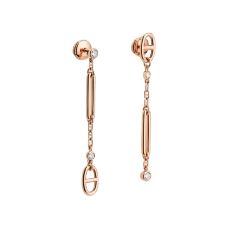 Rose Gold Plated Oval Link & Bar Chain Drop Earrings with Be