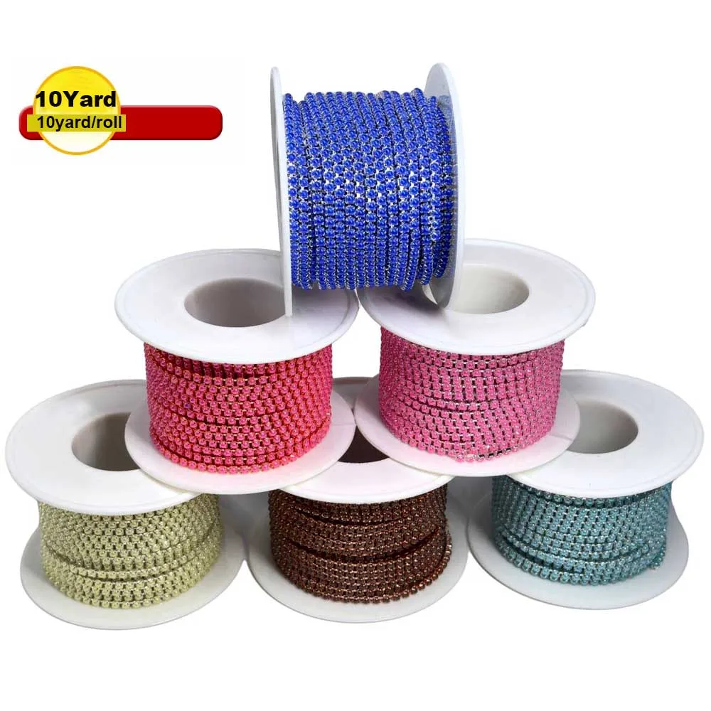 

Новое поступление, 2 мм, 10 ярдов, красочная плотная цепочка со стразами, отделка из пластика, цепочка с кристаллами и чашками, гель на ленте со стразами для DIY